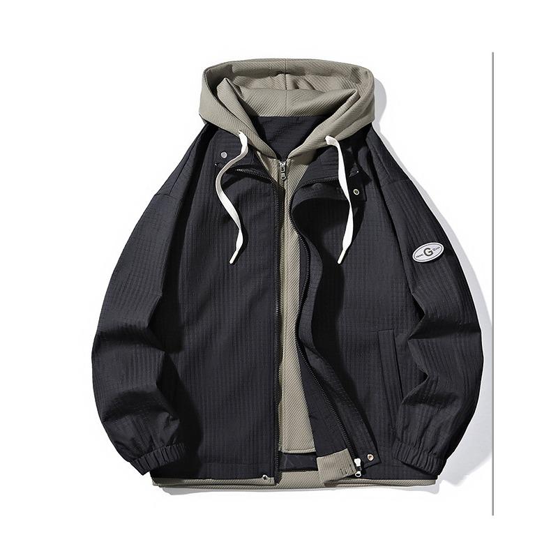 Мужская куртка в стиле Гонконга, весенняя, с капюшоном, свободного кроя, повседневная, на молнии, модная, большого размера, имитация двух частей