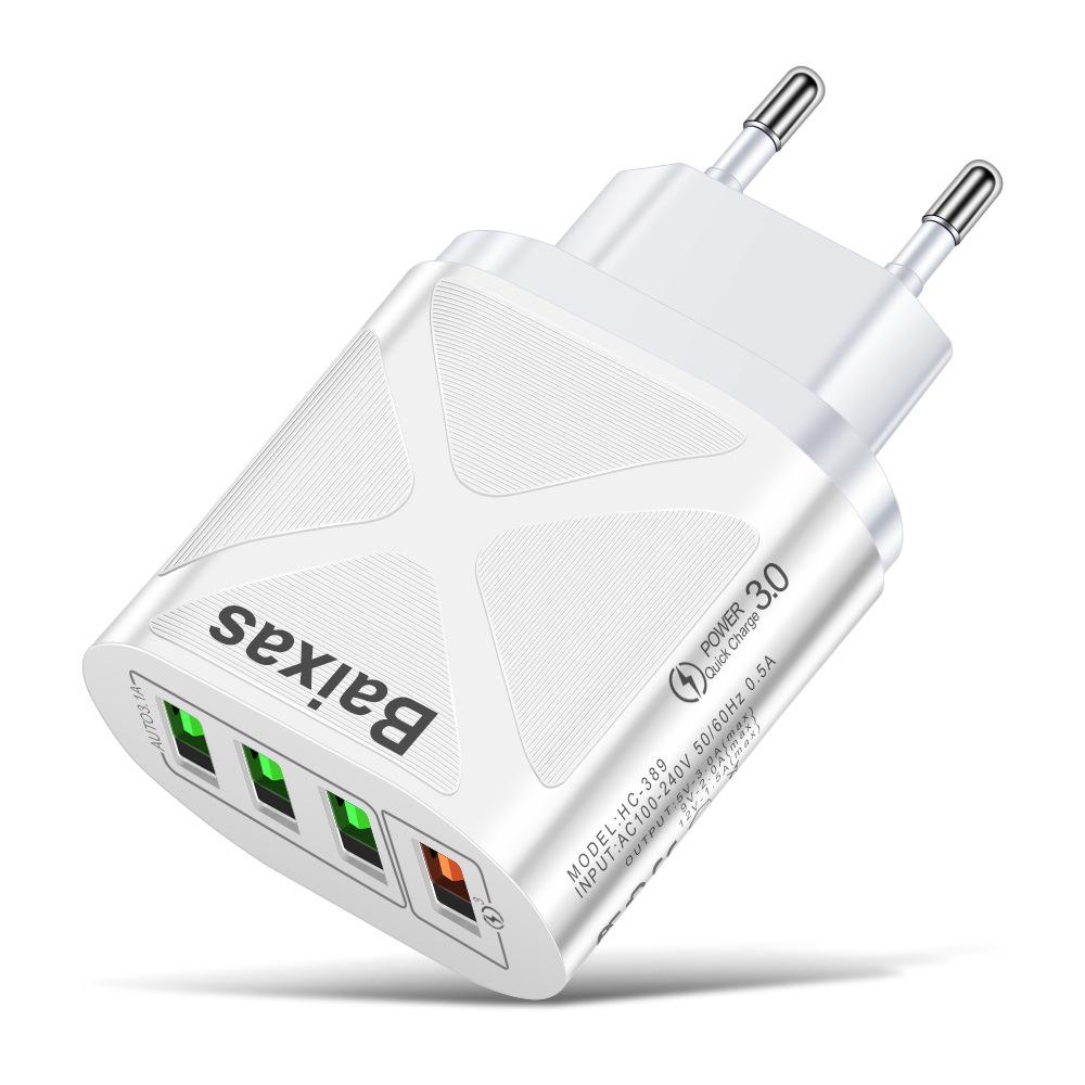 Многопортовое USB-зарядное устройство с быстрой зарядкой QC3.0, 4 порта, 5 В/9 В/12 В, Совместимо со стандартами ЕС/США/Великобритании/Австралии