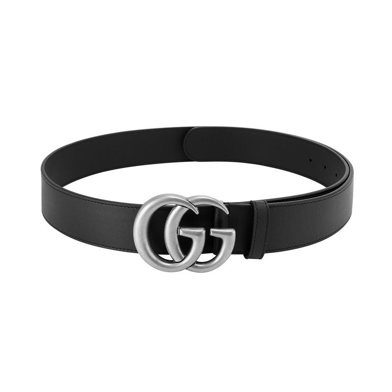 Gucci Серия Double G Двойной G Настоящая кожаная пряжка Кожаный ремень Мужчины и Женщины Один стиль Парный стиль Черный Ширина 4 см 397660-AP00N-1000