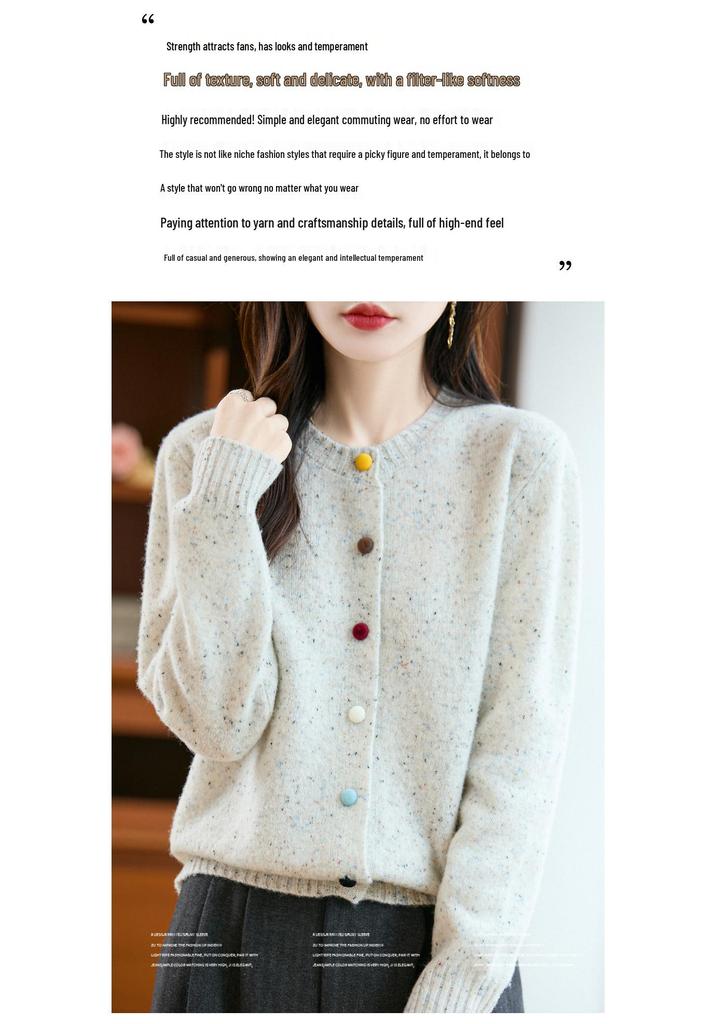 Women's Heavyweight Wool Cardigan with Colorful Buttons and Dot Yarn - Warm Autumn Winter Outerwear Sweater Coat