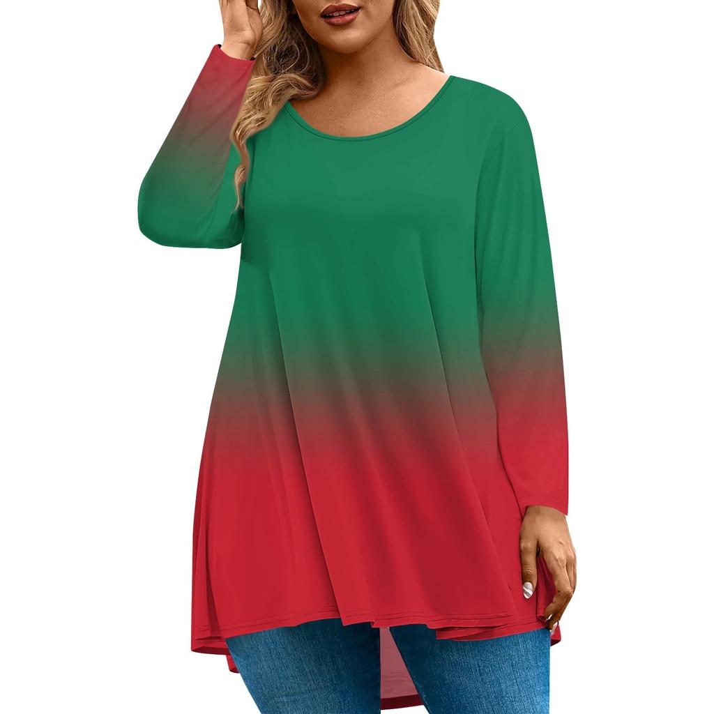 Women's Fashion Large Size Round Neck Long Sleeve Casual Print Loose Pullover Top