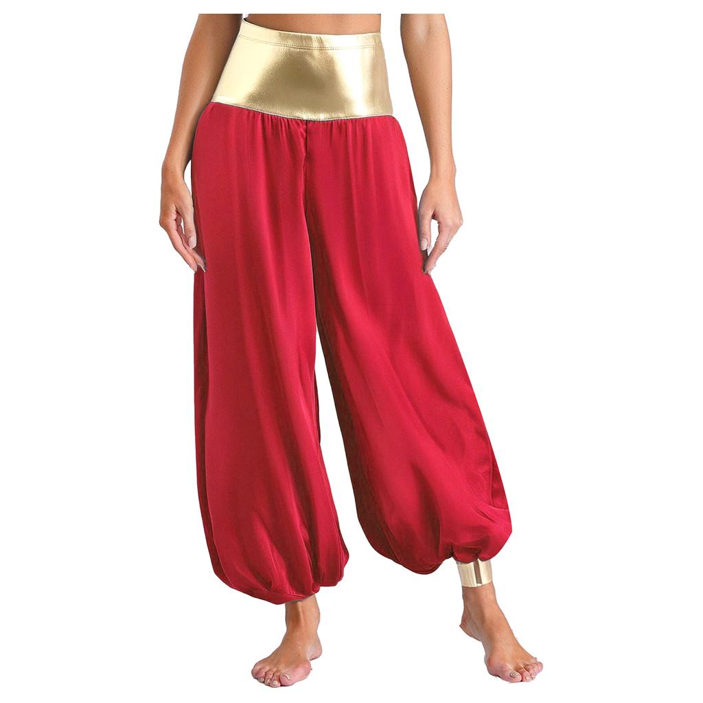 Women Metallic Hippie Pants Arabian Princess Costume Shiny Patchwork Lantern Harem Pants Cosplay Halloween