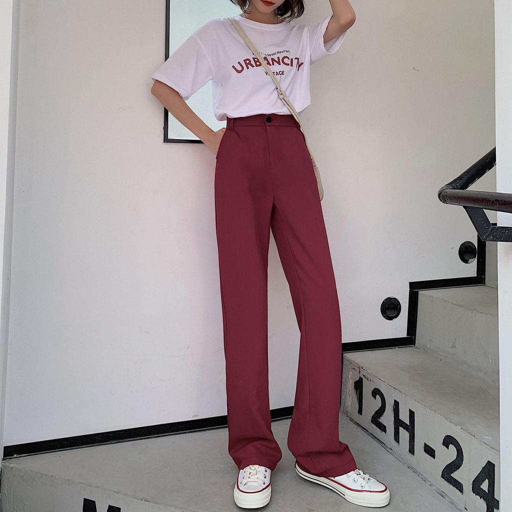 Women's High Waist Wide Leg Ice Silk Trousers - Slimming, Casual, Black, Floor-Length