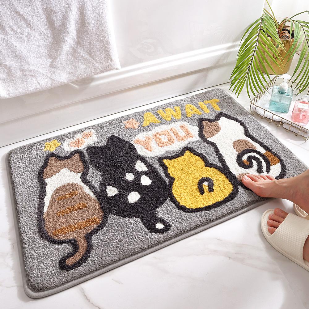 Мультяшный кот флокированный коврик для ванной, утолщенный коврик для ванной из микрофибры, супервпитывающий, противоскользящий, мягкий ковер для ванной для домашнего декора