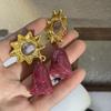 Винтажные серьги-пусеты в виде подсолнухов из розового кристалла с подвеской в виде розы для женщин
