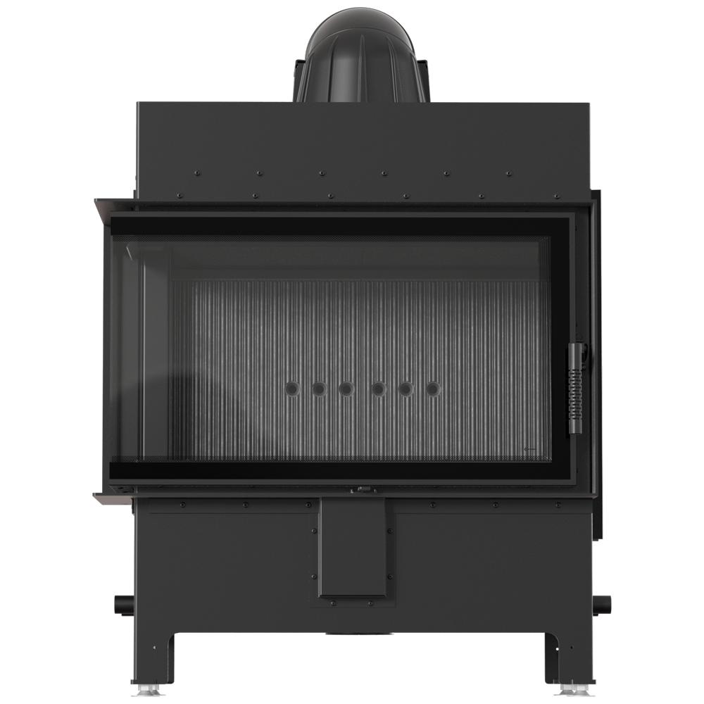 Steel fireplace KRATKI LUCY left 14 kW Ø 200 black thermotec self closing door