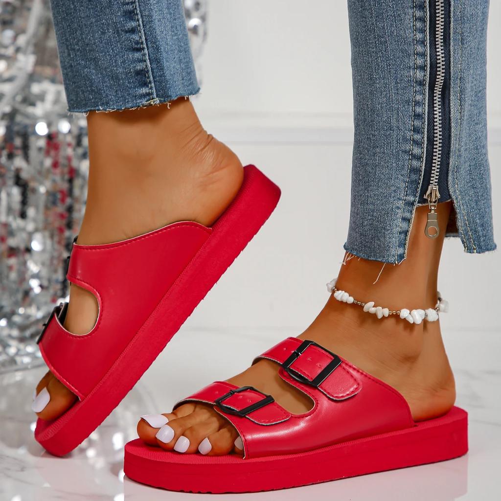 Модная женская обувь 2024 года, новые женские тапочки больших размеров, модные повседневные тапочки с пряжкой на ремне, женские высококачественные тапочки на плоской подошве с круглым носком