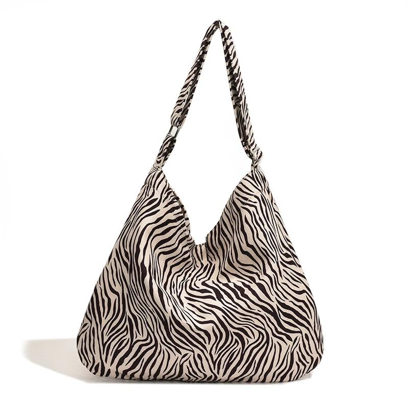 Canvas Magnetic Buckle Leopard Print Zebra Large Capacity Bucket Shoulder Bag New Fashion Versatile Totebag