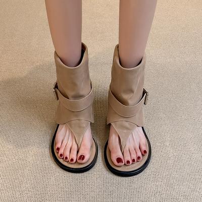 Версия из коровьей кожи летние новые туфли в ретро-стиле крутые ботинки с высоким верхом и носком елочкой на низком каблуке сандалии верхняя одежда одинарные ботинки женские