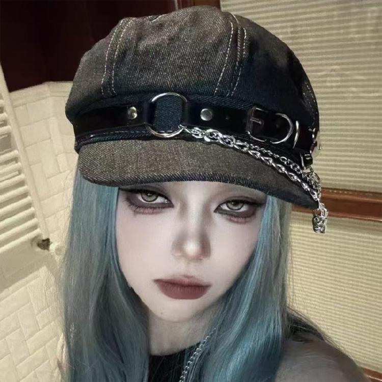 Японский берет с цепочкой-поясом для женщин и девушек, кепка газетчика, кепка шофера, панк, для улицы, хип-хоп, танцевальная шляпа
