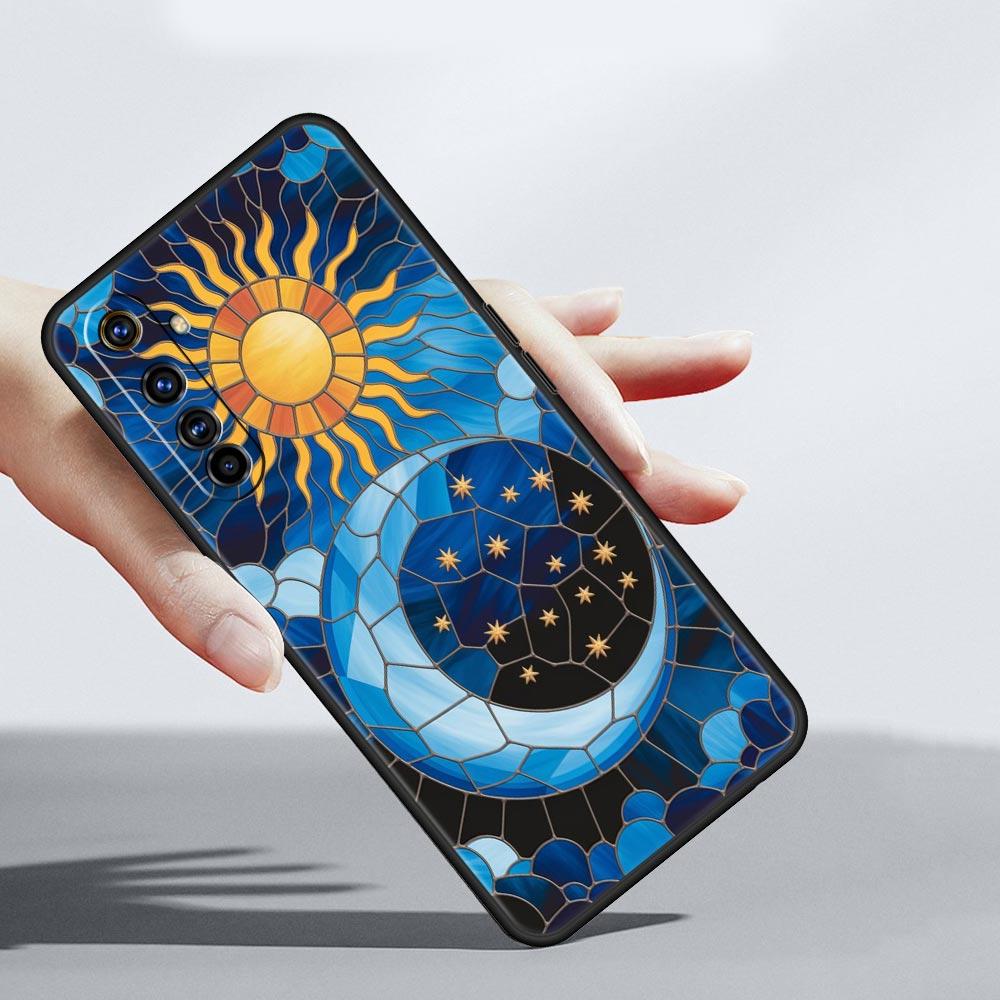 Красивый стеклянный чехол с рисунком Солнце и Луна для Realme C67 C63 C55 C53 C35 C25 C21 GT 2 3 5 6 10 11 12 13 Pro Plus 5G Мягкий чехол-сумка из ТПУ для телефона