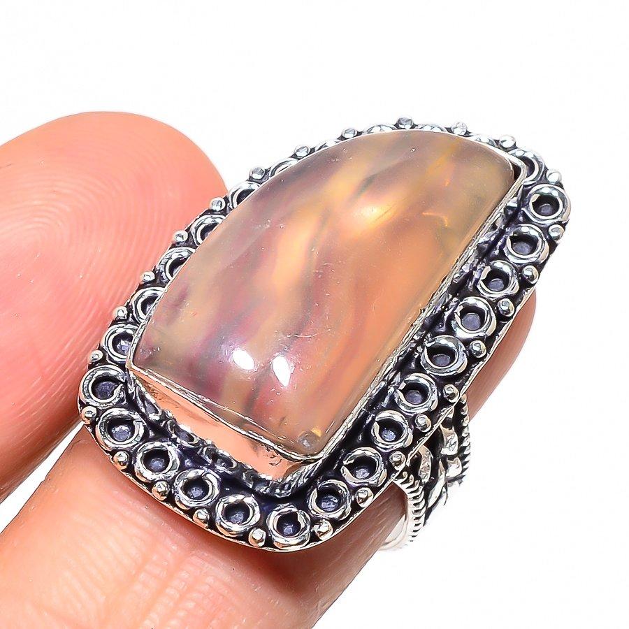 Подарочное кольцо ручной работы из стерлингового серебра 925 пробы с натуральным драгоценным камнем флюорит, размер 8 R0n46