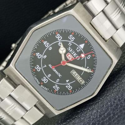 ПОДЛИННЫЕ ВИНТАЖНЫЕ МУЖСКИЕ ЧАСЫ SEIKO 5 AUTOMATIC 6349A ЯПОНИЯ С ЧЕРНЫМ ЦИФЕРБЛАТОМ a702524-1