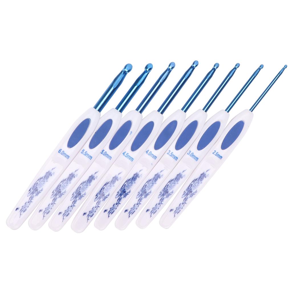 Crochet Hooks 8 Pcs Soft NonSlip Good Grip Knitting Needles Set with Mark for Weaving Home Use(Blue