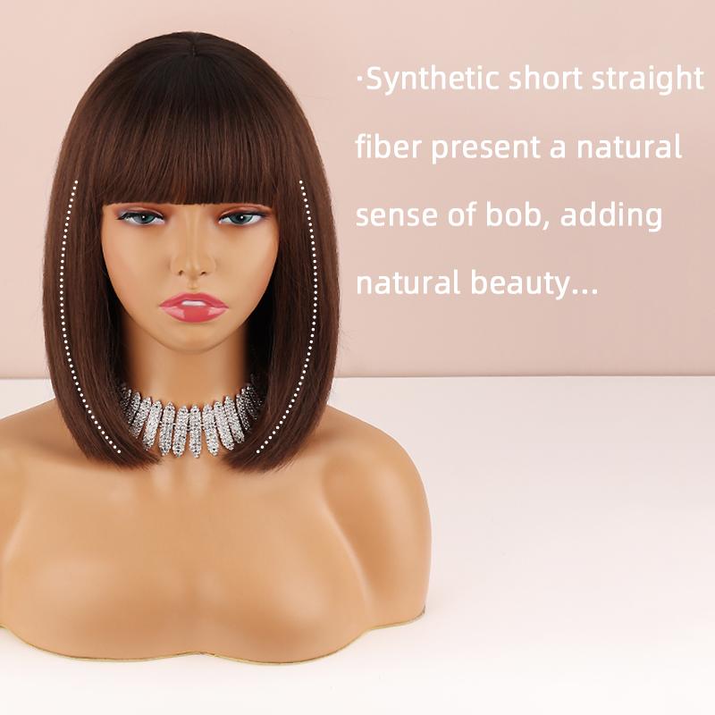 LISI HAIR Короткий прямой парик «боб» темно-коричневого цвета с челкой до плеч, натуральный прямой парик «боб» на каждый день, синтетический парик