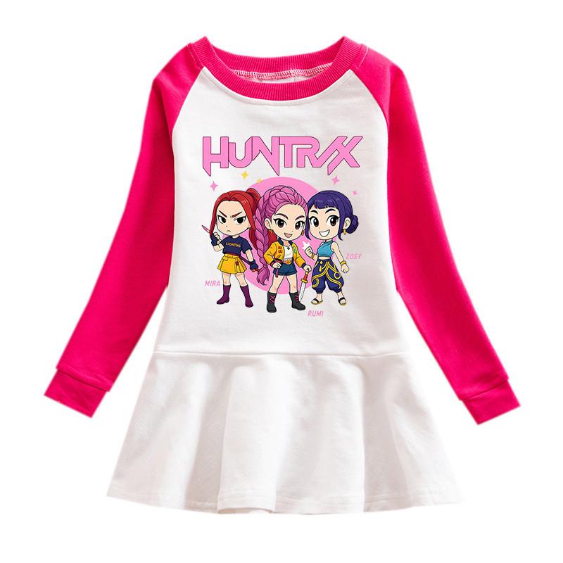 Girls Kpop Rumi Zoey Mira Hunters Print Round Neck Pleat Mesh Dress
