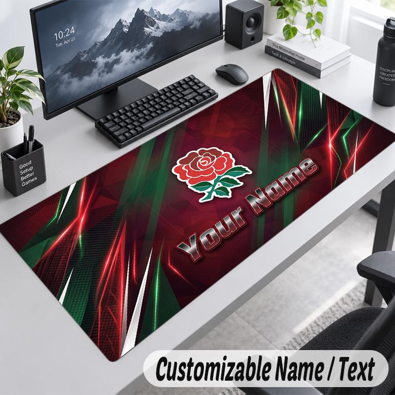 Custom Name Text Mouse Pad England Rugby Personalized Desk Pad For Work And Gaming