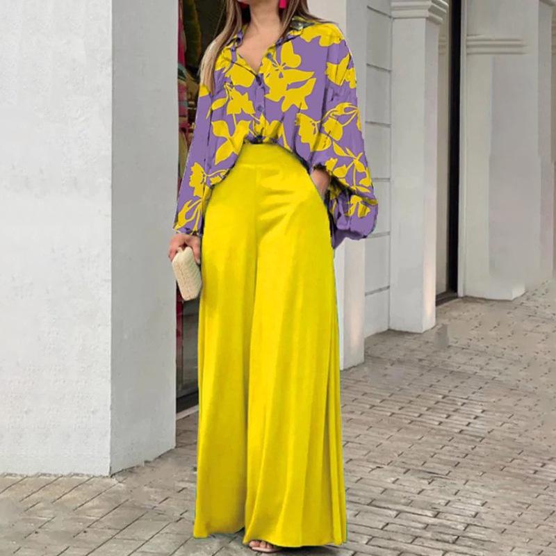 2024 Women's Plus Size Fashion: Lapel Shirt & High-Waist Wide-Leg Pants Set