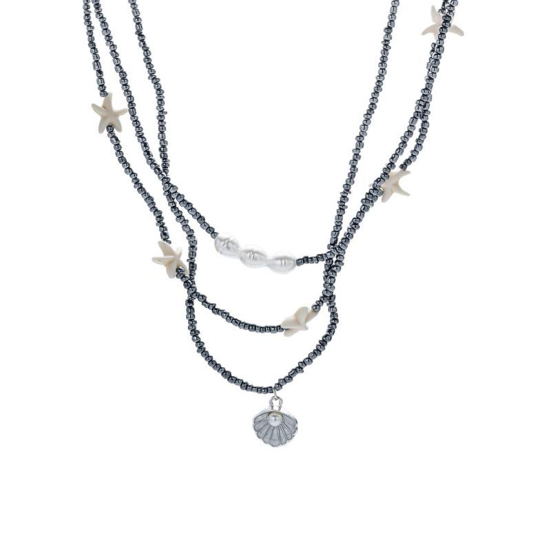 Black Rice Bead Necklace Shell Necklace Pearl Women's Niche Design Clavicle Chain