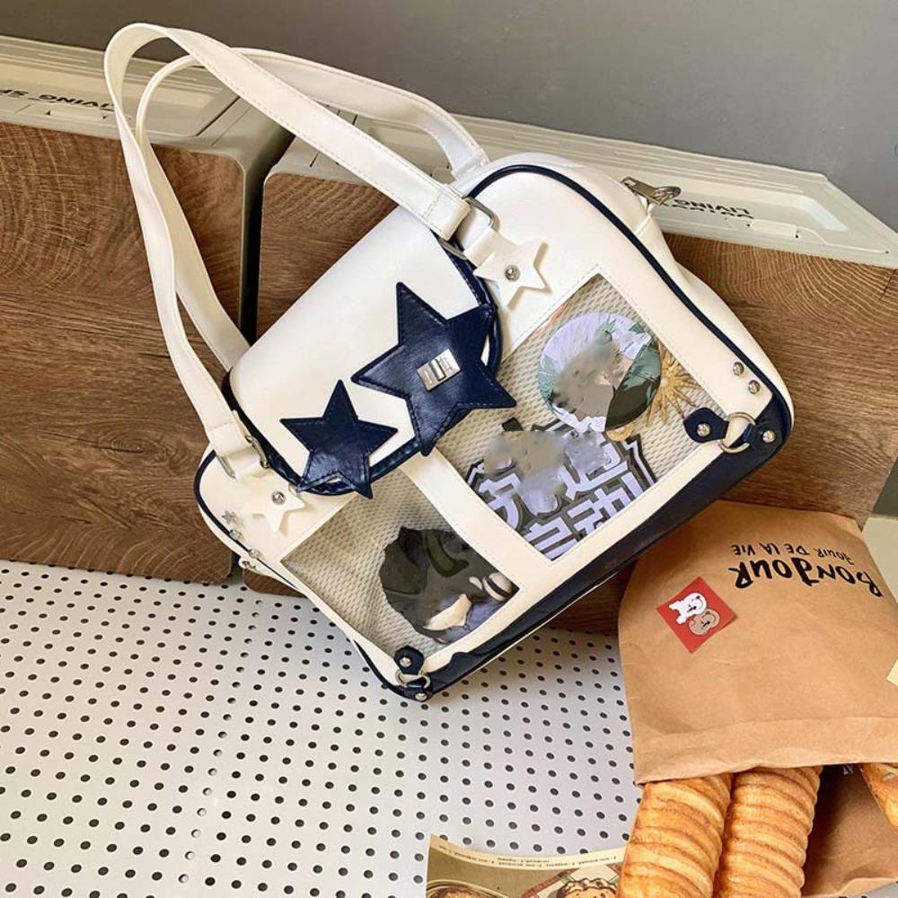 PU Leather Goth Transparent Pocket PVC Y2K Anime Display Bag Shoulder Ita Bag Daily