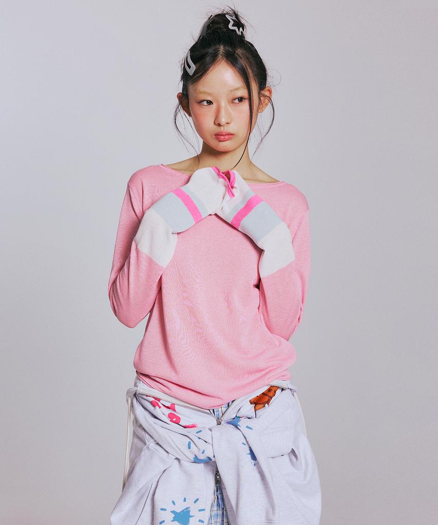 YOUHEE Color Blocked Long Sleeve Knit_Pink