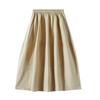 Cream A-line Midi Skirt: Spring/Summer, Chinese Style, Elastic High Waist