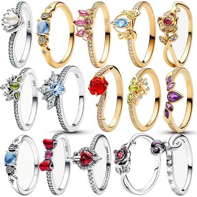 Тиара из стерлингового серебра 925 пробы серии «Все принцессы», Жасмин из «Аладдина», кольцо-тиара Рапунцель, женское кольцо на палец для вечеринки, ювелирное изделие