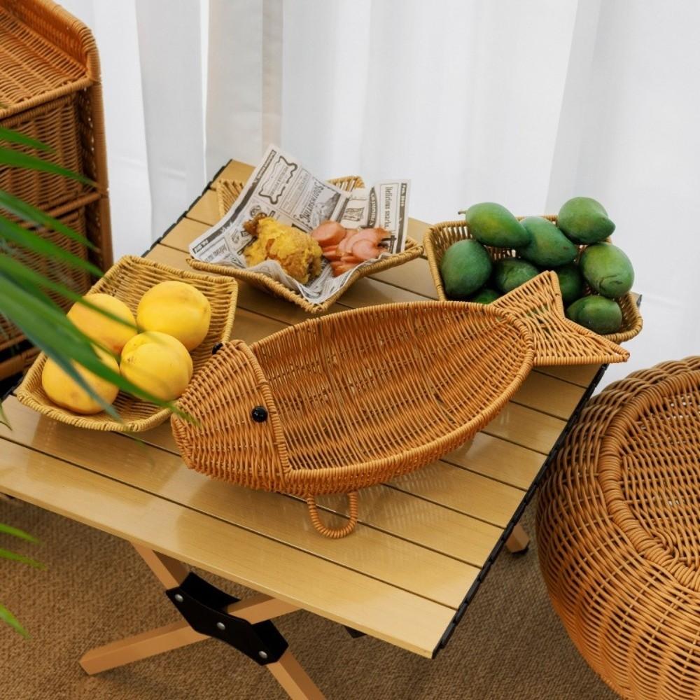 Fish Shape Hand Woven Fruit Basket Plastic Woven Storage Basket Drain Basket  Kitchen Storage