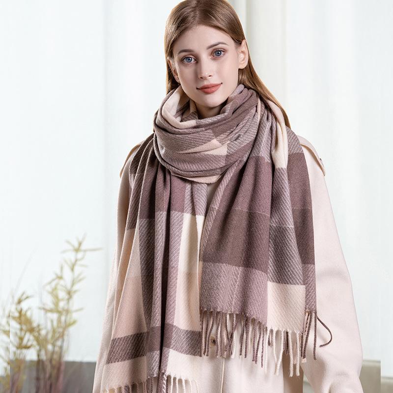 Новый шерстяной клетчатый шарф женский осенне-зимний теплый длинный кашемировый платок с цветными блоками