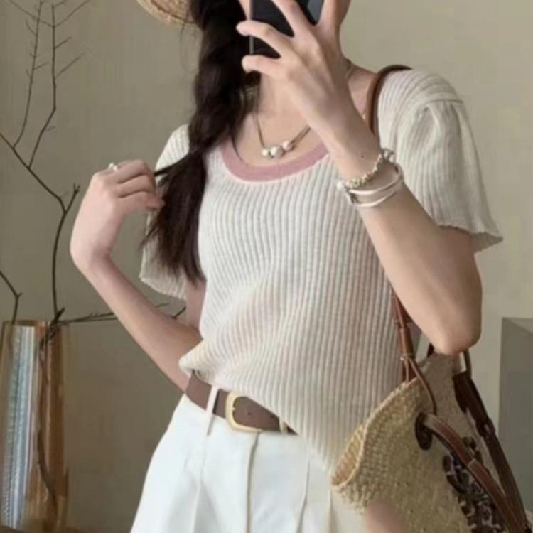 Модная трикотажная футболка с коротким рукавом, разноцветная, женская, летняя, с круглым вырезом, узкая, короткая, уникальная, шикарная, маленькая, топы, повседневные, облегающие, пуловеры, футболки