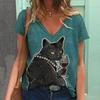 Модная женская футболка с рисунком кошки, короткий рукав, 3D-принт с изображением животных, футболка большого размера с V-образным вырезом, летняя женская одежда Y2k Harajuku