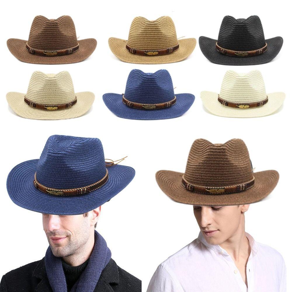 Summer Jazz Cap Fedoras Hats Sunscreen Straw Cowboy Hat Women Straw Cap Sun Hat Men Cowboy Hat