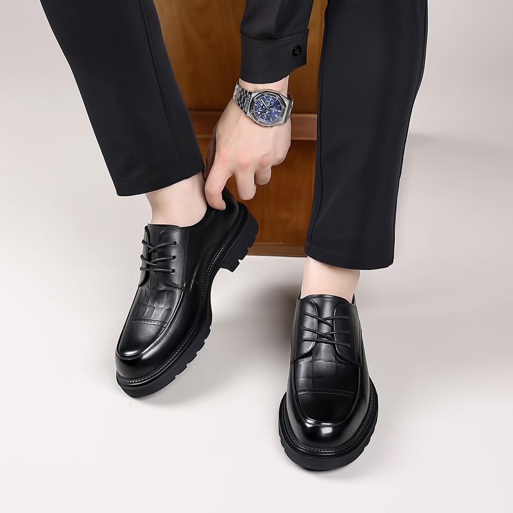Fashion Autumn Business Genuine Leather Shoes for Men Commuter Platform Lace-up Dress Shoes Male Fashion Casual Black Designer Shoe Man
