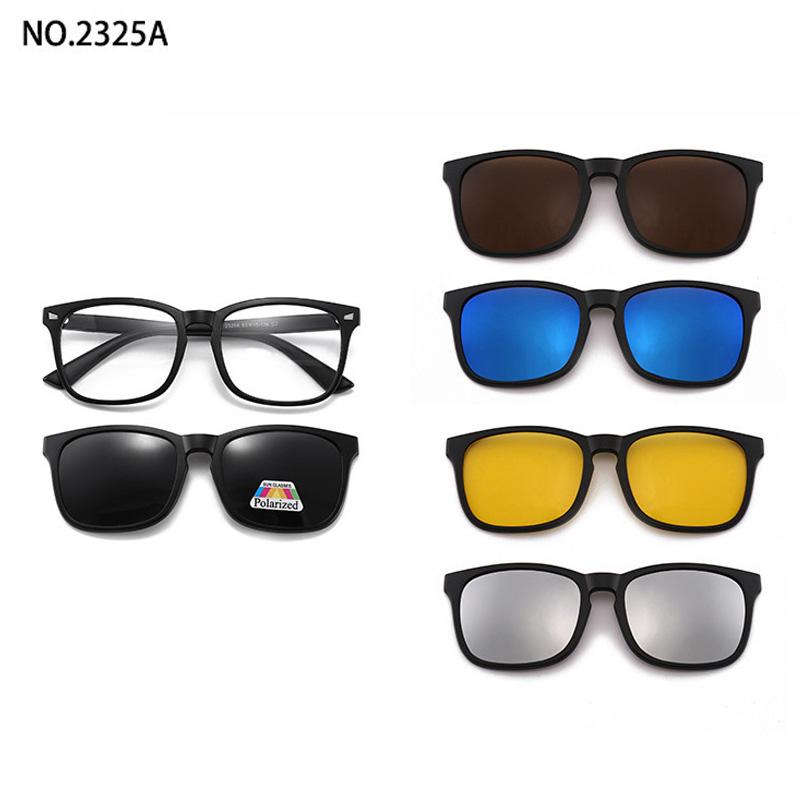 5 Lenes Magnet Clip Sunglasses Square Men Polarized Gray  Frame Custom Prescription Women Myopia Glasses