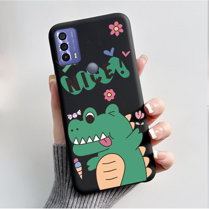 Printing Pattern Case For TCL 20B (6159K) Soft Silicone Black Shell Cover Cute Flower Cartoon Casing