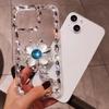 Стильный чехол для телефона Royal Blue Crystal Clover с браслетом для iPhone 16 Pro Max, устойчивый к падениям, с бриллиантами
