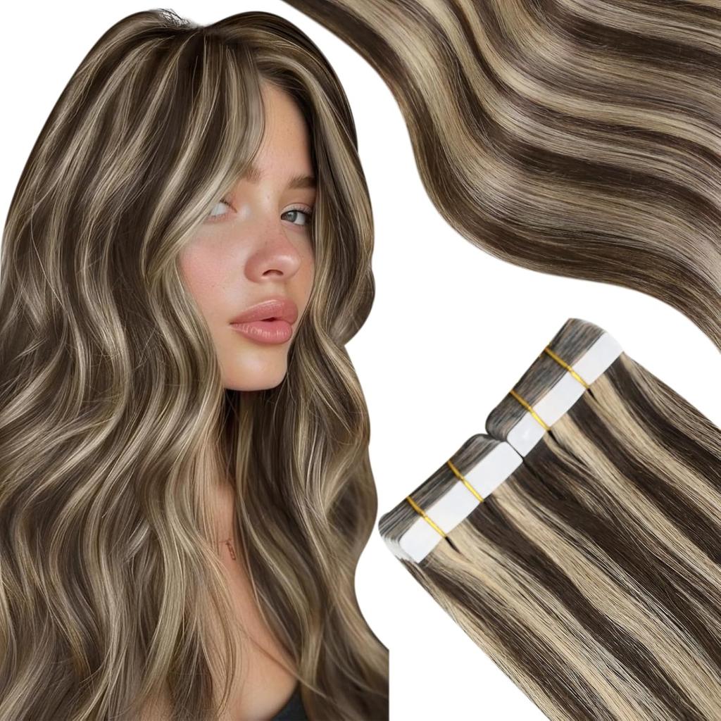 Moresoo Tape in Hair Extensions Human Hair Natural Hair Remy Brazilian Hair 20PCS 30G&50G Double Sided Tape in Hair Straight