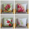 Tulip Flower Printed Pattern Cushion Cover for Home Living Room Sofa Decoration Waist Cushion Pillow Cover