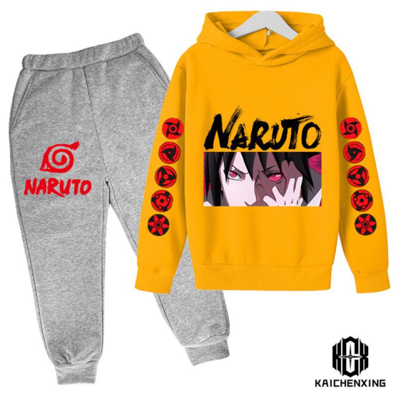 Спортивный костюм «Наруто» в стиле аниме, детские толстовки с капюшоном, комплект одежды для мальчиков, одежда для маленьких девочек, повседневные свитера с капюшоном «Какаши» + брюки, 2 шт.