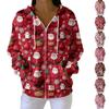 Women's Casual Fashion Long-Sleeved Zip-Up Christmas Print Knitted Hoodie