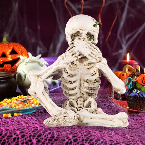 Статуя скелета на Хэллоуин, реалистичный череп, коллекционные фигурки, см., говорите, не слышите зла, домашний декор, жуткие украшения на Хэллоуин