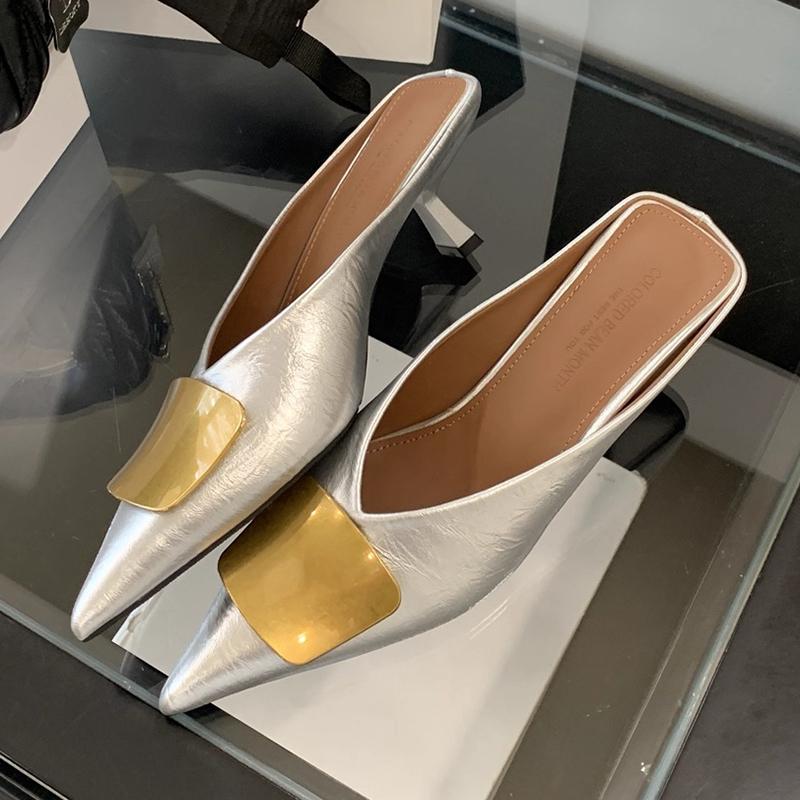 Модная Роскошная Женская Обувь Туфли на Высоком Каблуке Туфли-Мюли Обувь с Острым Носком Босоножки на Каблуке для Женщин Элегантные Вечерние Шлепанцы 2025 Дизайнерская Обувь Zaoatos