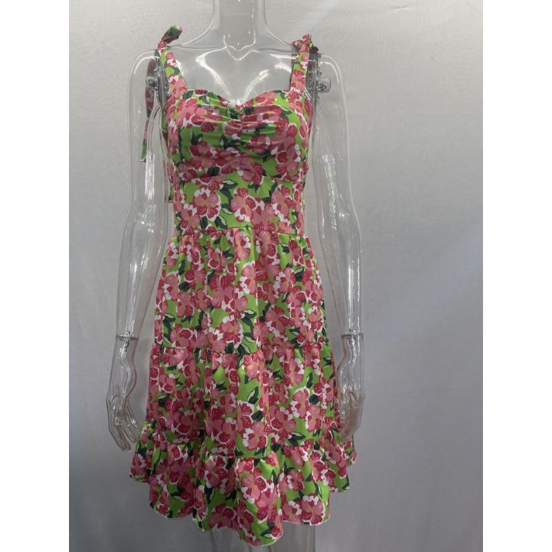 YYFS Женская мода лето весна цветочный узор печати без рукавов с высокой талией повседневные платья