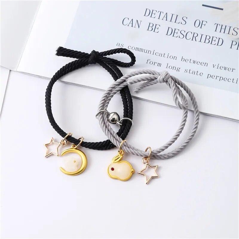 2 шт./компл. магнитный браслет для пар для влюбленных магнитный притяжение зодиакальный браслет с кроликом и звездой плетеная веревка ювелирные изделия дружбы подарки