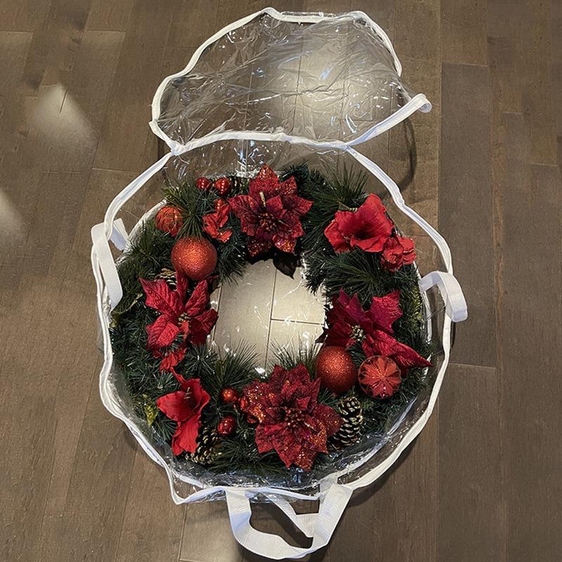 Сумка для хранения рождественских венков, круглая, прозрачная, ПВХ, водонепроницаемая, пылезащитная, сумка для хранения гирлянд, контейнер для гирлянд, органайзер