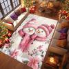 Christmas Snowman Print Area Rug with Pink Scarf Carpet for Living Room Kitchen Bedroom and Home Decor Ideal Gift for Christmas