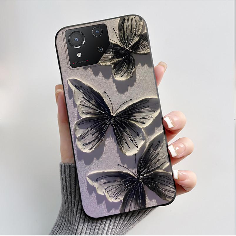 Чехол для ASUS ROG Phone 8 Чехол для ROG Phone 8 Pro Capa Мягкий Силикон Черный Корпус Чехлы для Телефона с Милым Цветочным Мультяшным Принтом