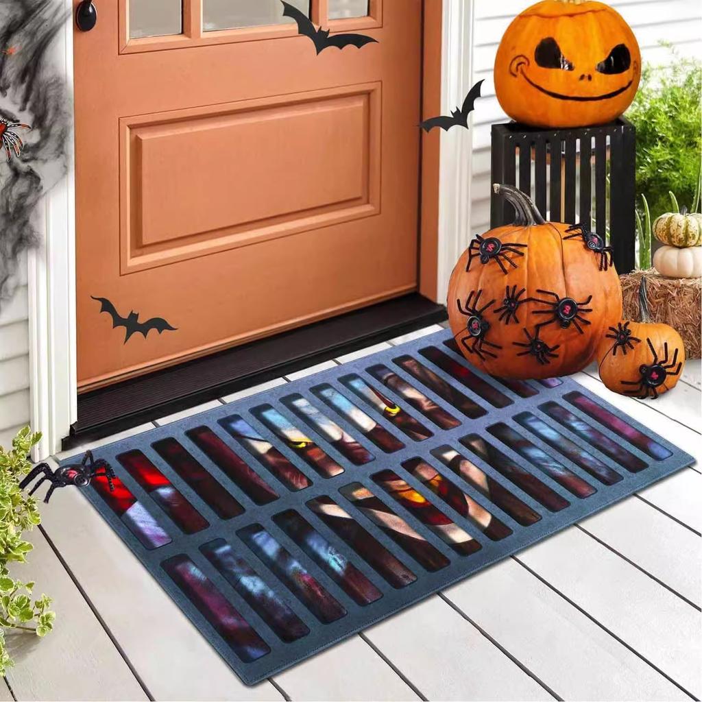 Коврик для пола Visual Vertigo, нескользящий, с изображением клоуна на Хэллоуин, простой в уходе, коврик для двери, коврик для ног, крышка люка, страшная гримаса