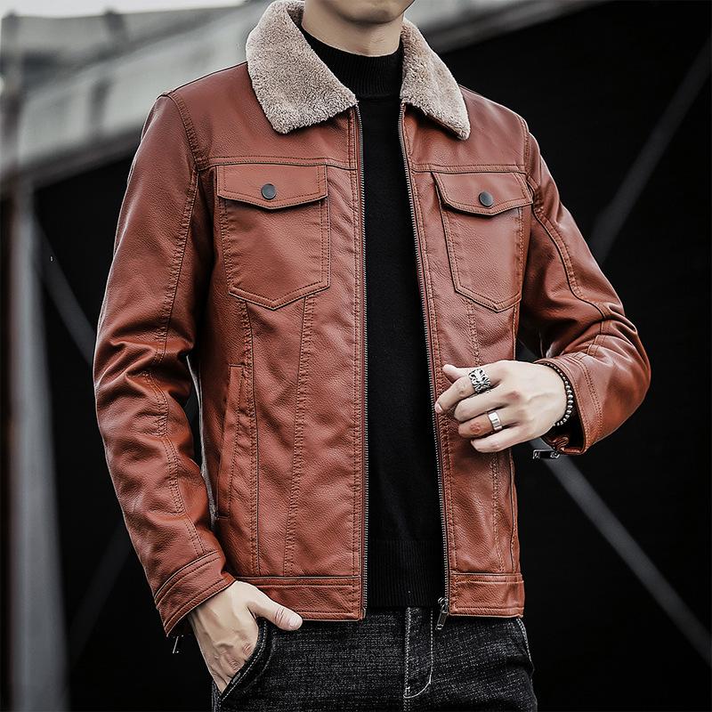 Мотоциклетная кожаная куртка мужская новая весенне-осенняя меховая интегрированная бархатная утолщенная модная красивая кожаная куртка куртка