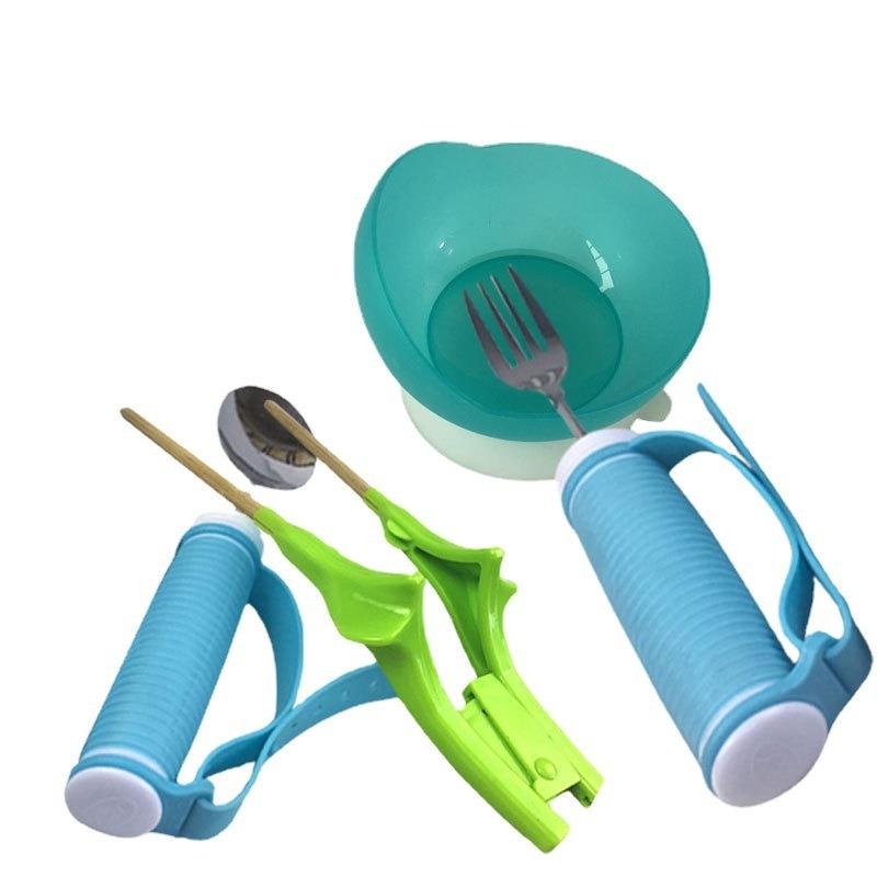 4 Piece Assistive Dining Utensils Set Fork Spoon Bowl Chopsticks Anti Slip Elderly Disabled Tableware Safe Ergonomic Essential